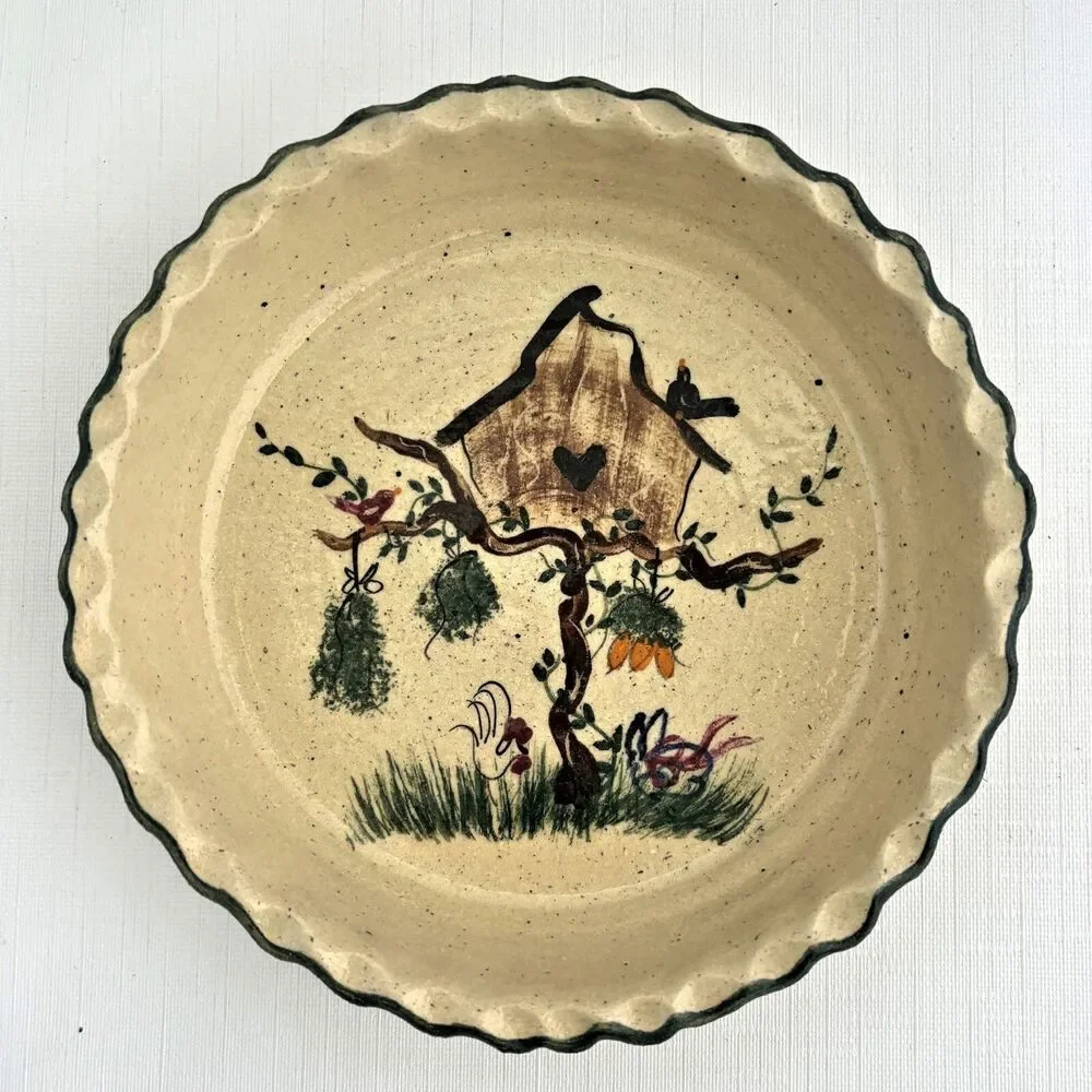 Handmade Farmhouse Pie Plate Cottagecore Country Signed Pottery
